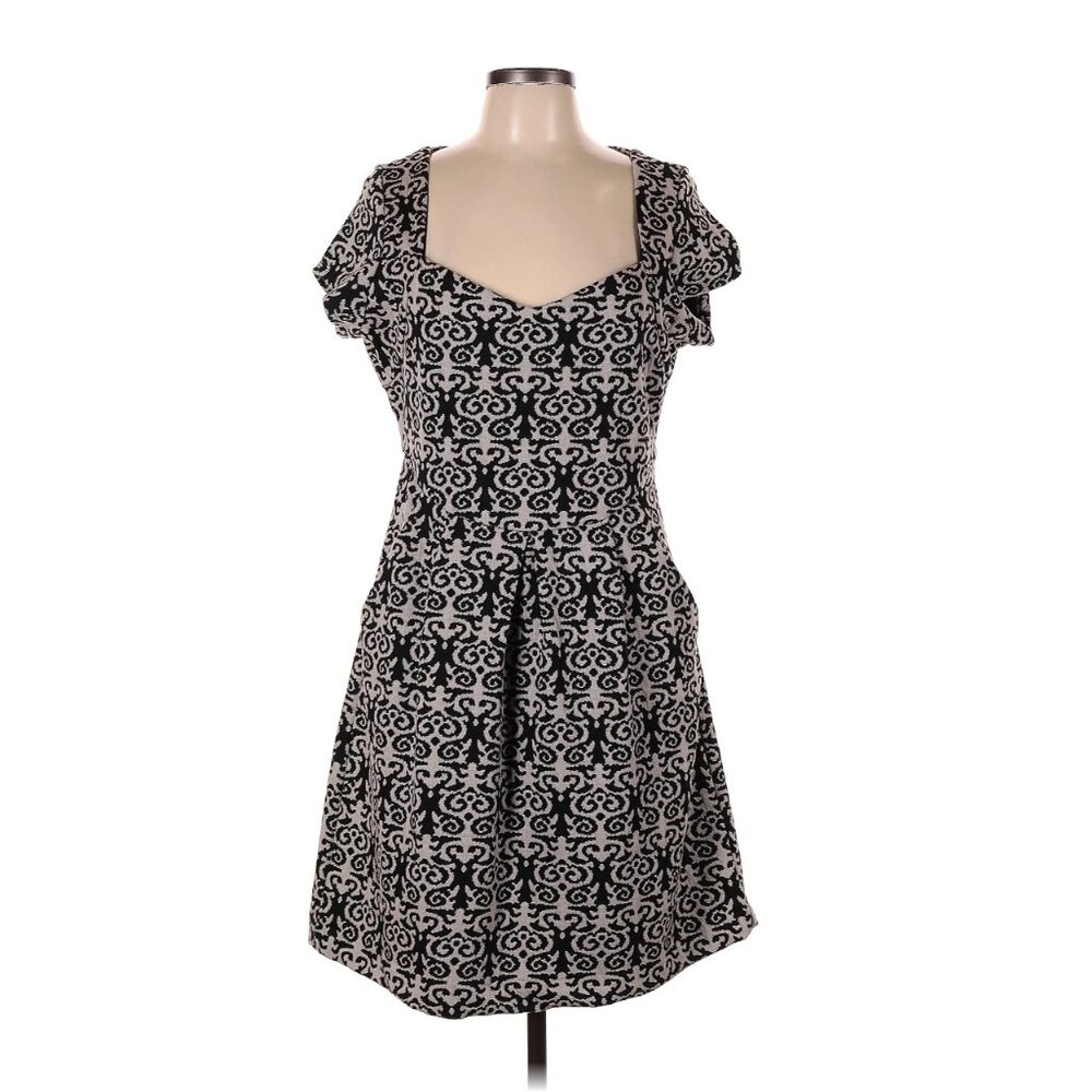 Black and White Patterned Fit-and-Flare Dress